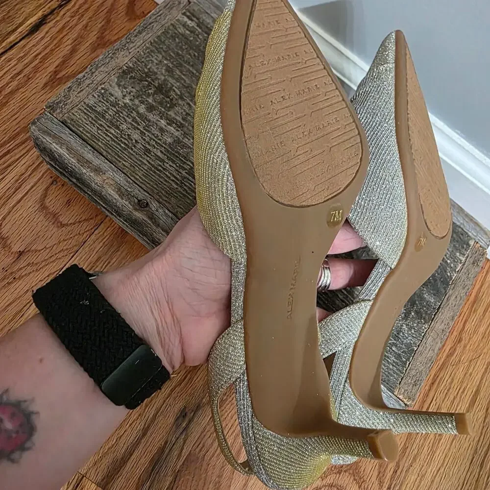 Alex Marie Gold Silver Metallic Rhinestone Slingback Heels Women's Size 7M
